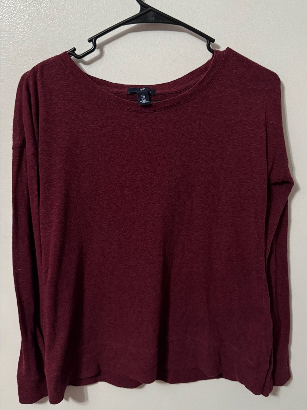 GAP Women's Long Sleeve Semi-Sheer Crewneck Top - Burgundy